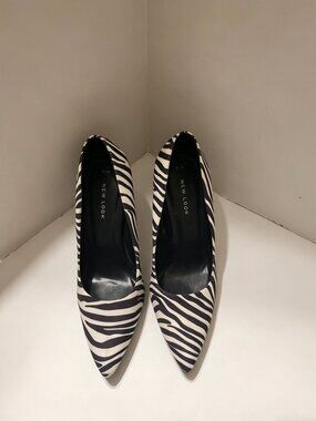 New Look Women's High Heel Pump Party Cocktail Black and White Shoes US 7,